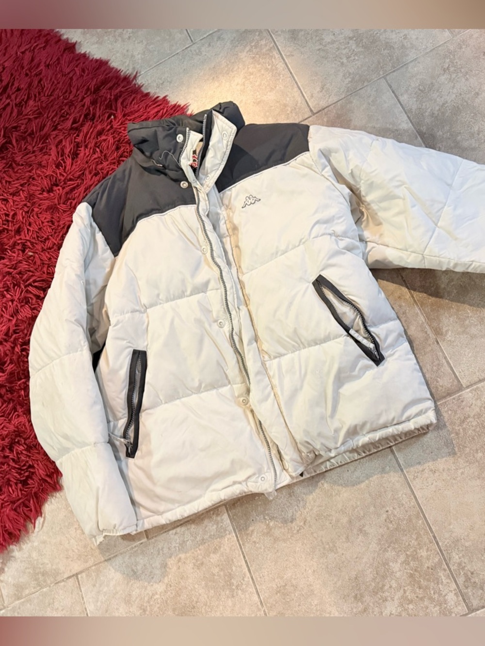 Kappa Puffer Jacket in Off-White with Charcoal Yoke size medium